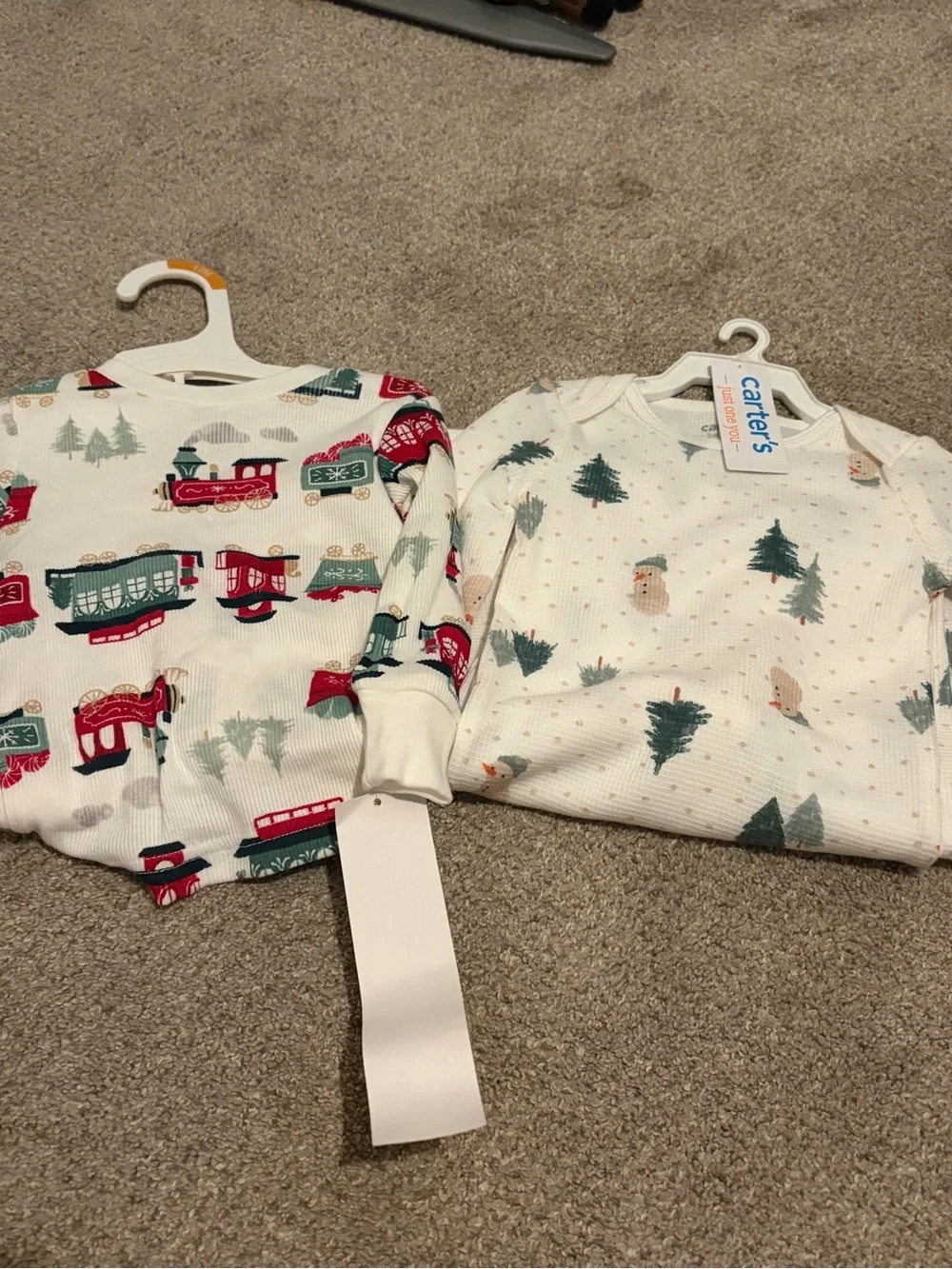 Carter's Cream & Red Holiday Train and Tree Pajama Set